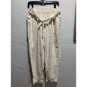 WHO WHAT WEAR Women's Beige Linen Rayon Woven Tapered Pants‎ Pockets M
